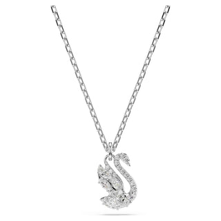 Swan pendant, Mixed cuts, Swan, White, Rhodium plated