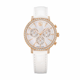 Matrix tennis chrono watch, Swiss Made, Leather strap, Rose gold tone, Rose gold-tone finish