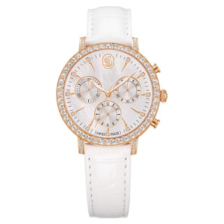 Matrix tennis chrono watch, Swiss Made, Leather strap, Rose gold tone, Rose gold-tone finish