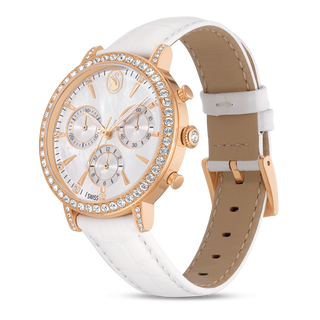 Matrix tennis chrono watch, Swiss Made, Leather strap, Rose gold tone, Rose gold-tone finish