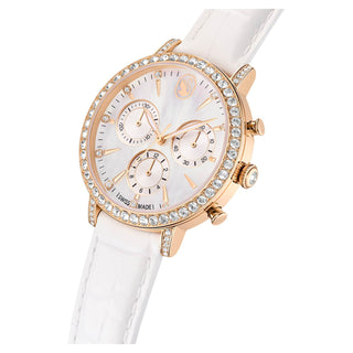 Matrix tennis chrono watch, Swiss Made, Leather strap, Rose gold tone, Rose gold-tone finish