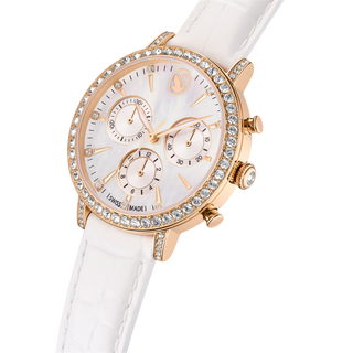 Matrix tennis chrono watch, Swiss Made, Leather strap, Rose gold tone, Rose gold-tone finish