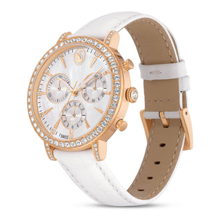 Matrix tennis chrono watch, Swiss Made, Leather strap, Rose gold tone, Rose gold-tone finish
