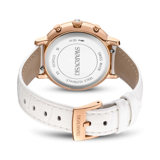 Matrix tennis chrono watch, Swiss Made, Leather strap, Rose gold tone, Rose gold-tone finish