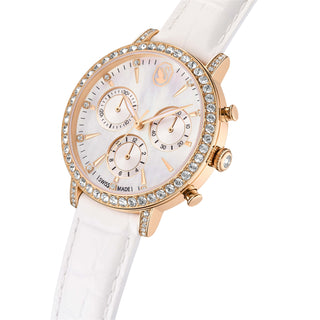 Matrix tennis chrono watch, Swiss Made, Leather strap, Rose gold tone, Rose gold-tone finish