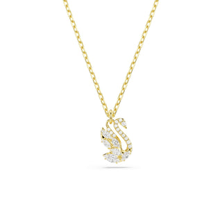 Swan pendant, Mixed cuts, Swan, White, 18K gold finish