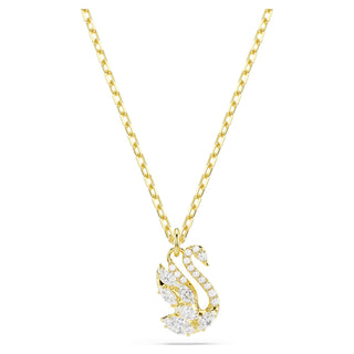 Swan pendant, Mixed cuts, Swan, White, 18K gold finish