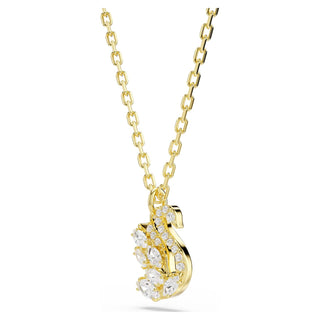 Swan pendant, Mixed cuts, Swan, White, 18K gold finish