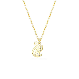 Swan pendant, Mixed cuts, Swan, White, 18K gold finish
