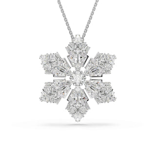 Idyllia pendant and brooch, Mixed cuts, Snowflake, White, Rhodium plated