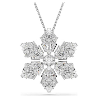 Idyllia pendant and brooch, Mixed cuts, Snowflake, White, Rhodium plated