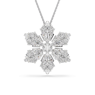 Idyllia pendant and brooch, Mixed cuts, Snowflake, White, Rhodium plated
