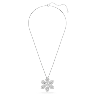 Idyllia pendant and brooch, Mixed cuts, Snowflake, White, Rhodium plated