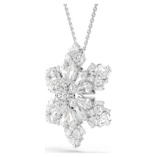Idyllia pendant and brooch, Mixed cuts, Snowflake, White, Rhodium plated