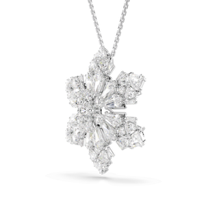 Idyllia pendant and brooch, Mixed cuts, Snowflake, White, Rhodium plated