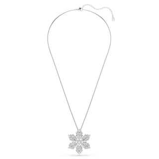 Idyllia pendant and brooch, Mixed cuts, Snowflake, White, Rhodium plated