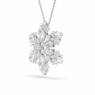 Idyllia pendant and brooch, Mixed cuts, Snowflake, White, Rhodium plated