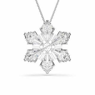 Idyllia pendant and brooch, Mixed cuts, Snowflake, White, Rhodium plated