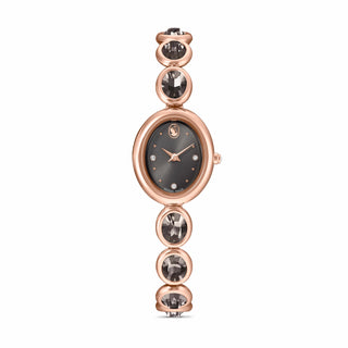 Imber oval watch, Swiss Made, Metal bracelet, Black, Rose gold-tone finish