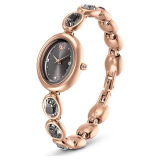 Imber oval watch, Swiss Made, Metal bracelet, Black, Rose gold-tone finish