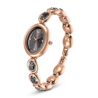 Imber oval watch, Swiss Made, Metal bracelet, Black, Rose gold-tone finish