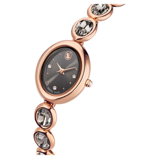 Imber oval watch, Swiss Made, Metal bracelet, Black, Rose gold-tone finish