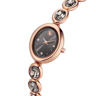 Imber oval watch, Swiss Made, Metal bracelet, Black, Rose gold-tone finish