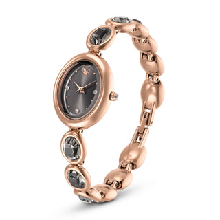 Imber oval watch, Swiss Made, Metal bracelet, Black, Rose gold-tone finish