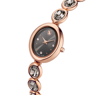 Imber oval watch, Swiss Made, Metal bracelet, Black, Rose gold-tone finish