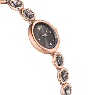 Imber oval watch, Swiss Made, Metal bracelet, Black, Rose gold-tone finish