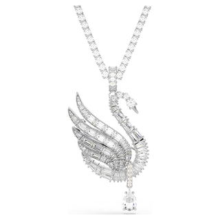 Vienna pendant and brooch, Mixed cuts, Swan, White, Rhodium plated