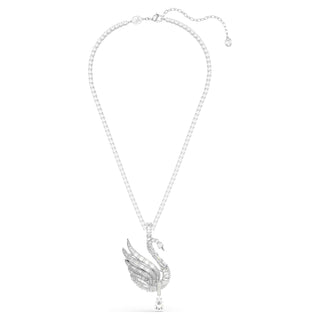 Vienna pendant and brooch, Mixed cuts, Swan, White, Rhodium plated