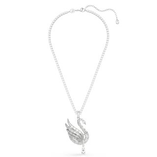 Vienna pendant and brooch, Mixed cuts, Swan, White, Rhodium plated