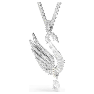 Vienna pendant and brooch, Mixed cuts, Swan, White, Rhodium plated