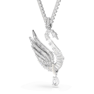 Vienna pendant and brooch, Mixed cuts, Swan, White, Rhodium plated