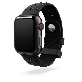 Watch strap, Silicone with stitching, Black, Stainless steel
