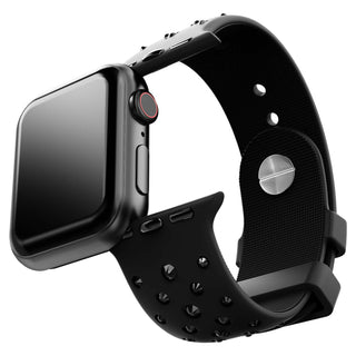 Watch strap, Silicone with stitching, Black, Stainless steel