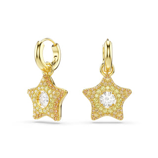 Sublima drop earrings, Round cut, Star, Multicolored, 18K gold finish