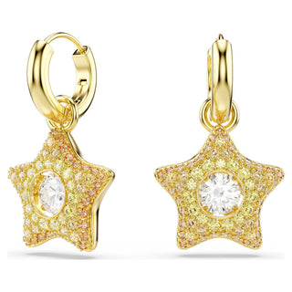 Sublima drop earrings, Round cut, Star, Multicolored, 18K gold finish