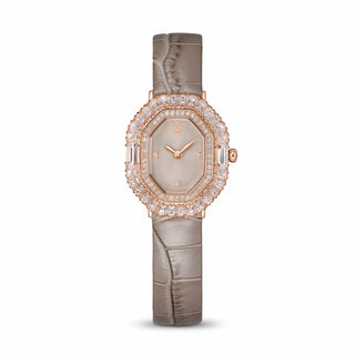 Matrix octagon watch, Leather strap, Beige, Rose gold-tone finish