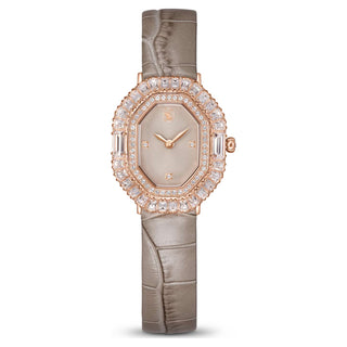 Matrix octagon watch, Leather strap, Beige, Rose gold-tone finish