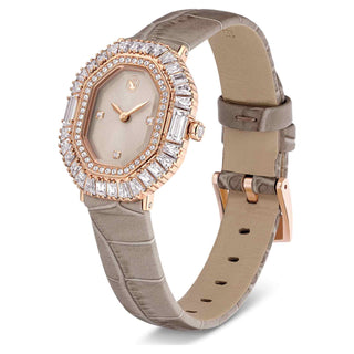 Matrix octagon watch, Leather strap, Beige, Rose gold-tone finish