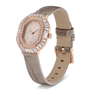 Matrix octagon watch, Leather strap, Beige, Rose gold-tone finish