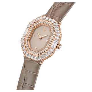 Matrix octagon watch, Leather strap, Beige, Rose gold-tone finish