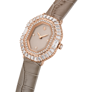 Matrix octagon watch, Leather strap, Beige, Rose gold-tone finish