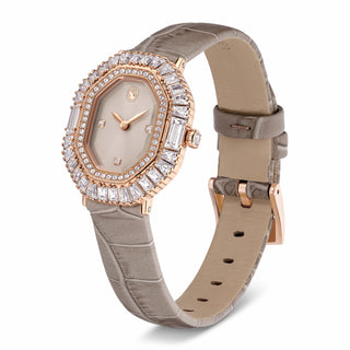 Matrix octagon watch, Leather strap, Beige, Rose gold-tone finish