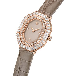 Matrix octagon watch, Leather strap, Beige, Rose gold-tone finish