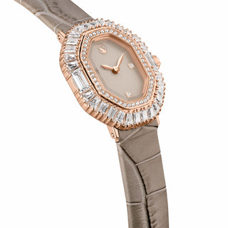 Matrix octagon watch, Leather strap, Beige, Rose gold-tone finish