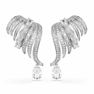 Vienna clip earrings, Mixed cuts, Swan, White, Rhodium plated