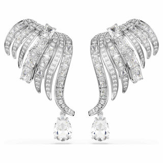 Vienna clip earrings, Mixed cuts, Swan, White, Rhodium plated